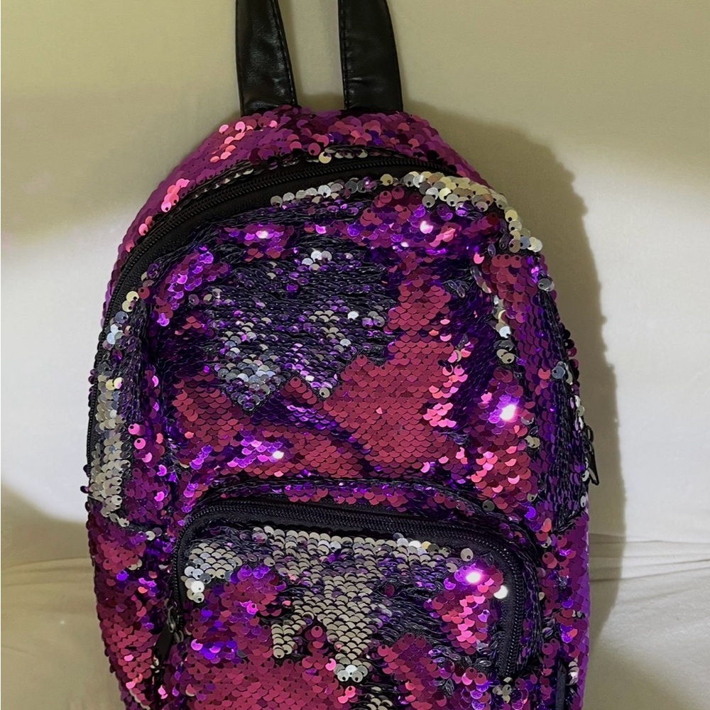 Sequin Mini Backpack - Purple Reversible Sequin Style and sequin pencil case